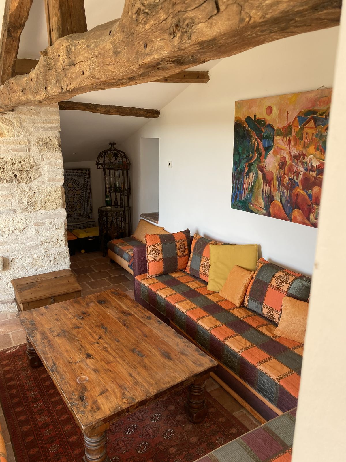 The Moroccan Room with patterned cushions and Moroccan decor